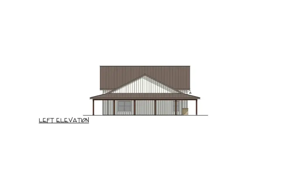Side view of barndominium wraparound porch depth