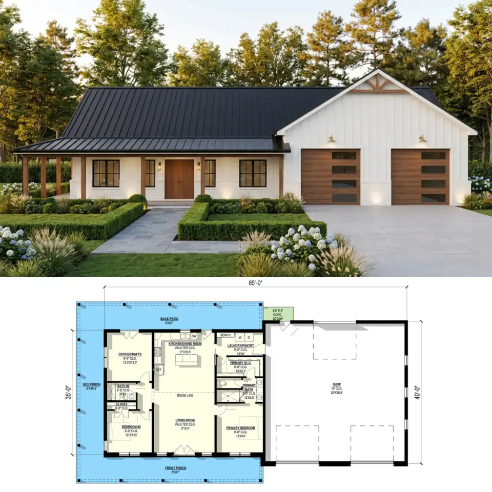 Spacious Barndominium with Wraparound Porch and 3-Car Garage