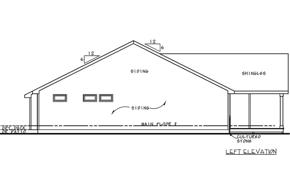 Plan 42733DB rear elevation showing great room window wall and sunroom tie-in location