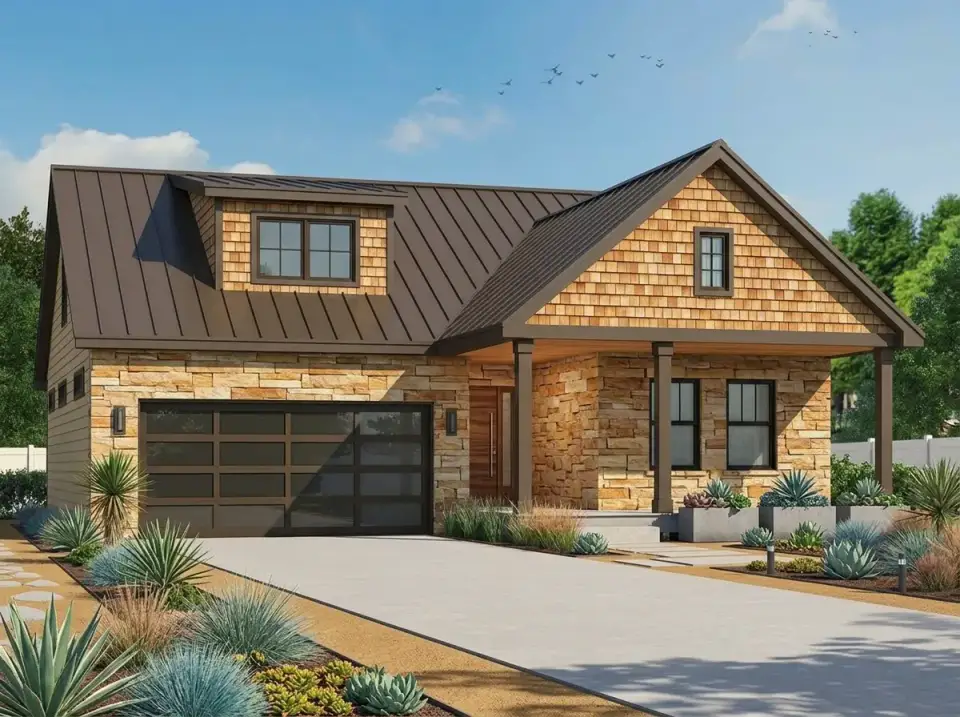 Craftsman cottage facade direction 2 — added shed dormer over the main roofline for additional architectural detail