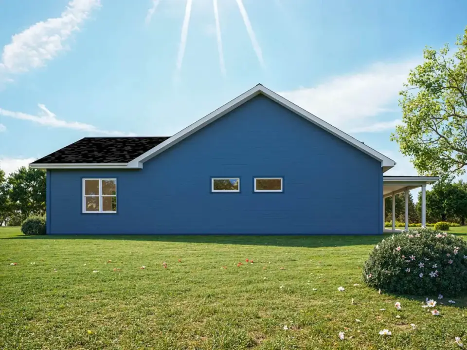 Barndominium house plan side entry garage and covered front porch detail