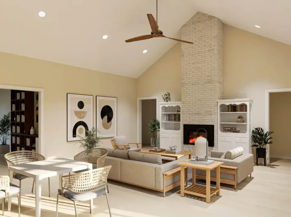 Barndominium kitchen with white shaker cabinetry and dark stone countertops