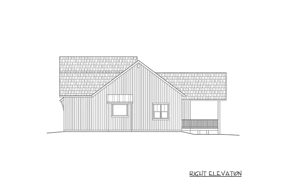 Side elevation showing gable end and window placement