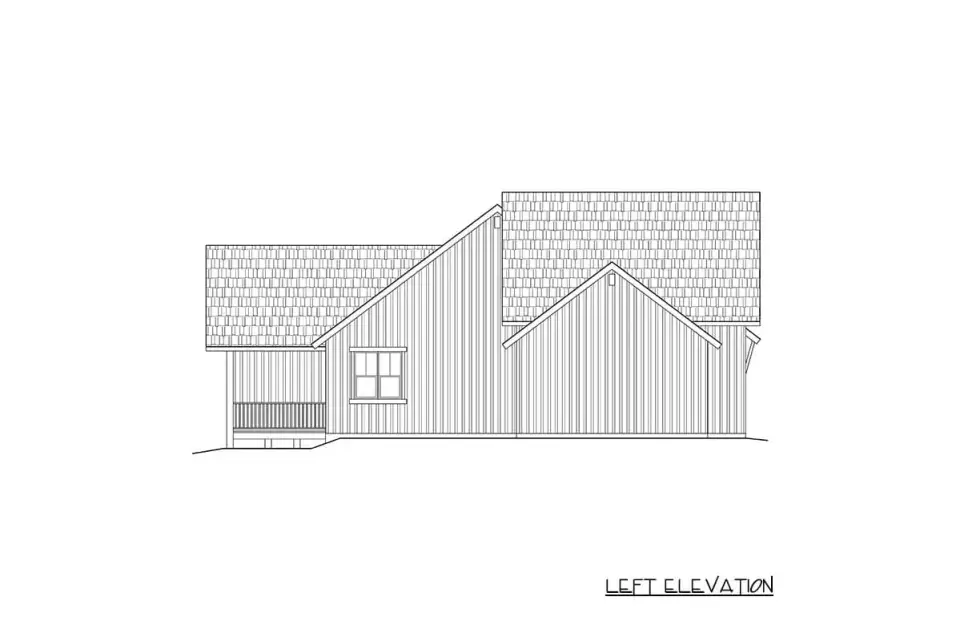 Rear elevation with covered porch and uncovered deck wings