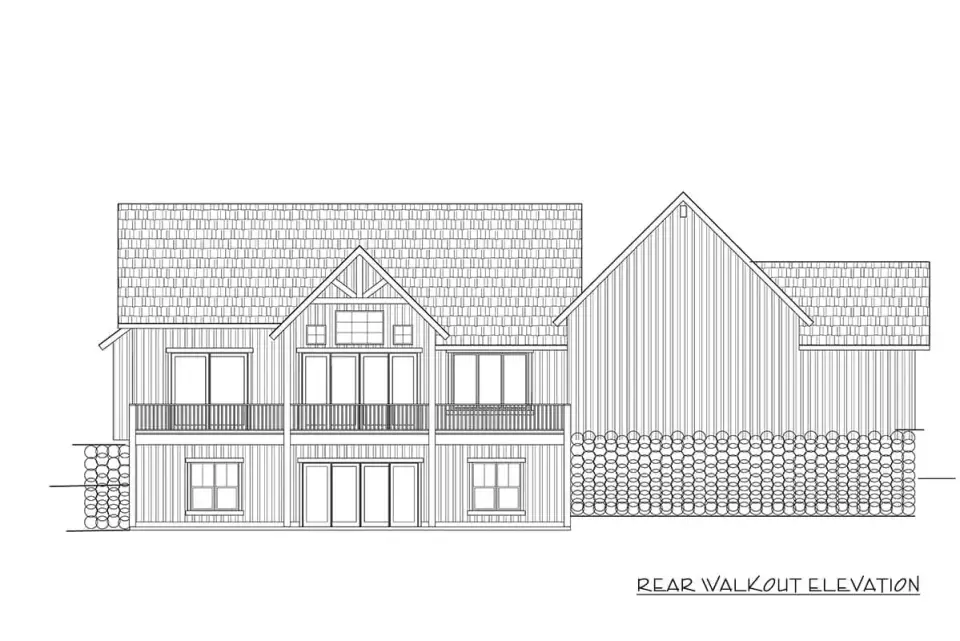 Rear elevation showing extensive window placement for natural light
