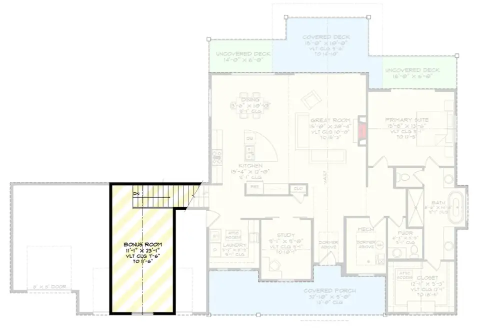 Upper bonus level floor plan above the three-car garage