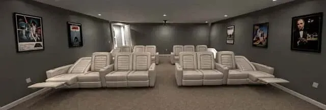 Open kitchen and great room layout from the dining side