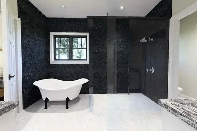 Stone countertop bathroom vanity in modern farmhouse plan 52551WM