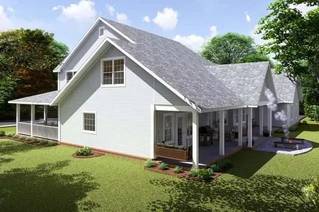 Plan 4122WM front porch column detail with stone base and wood shaft