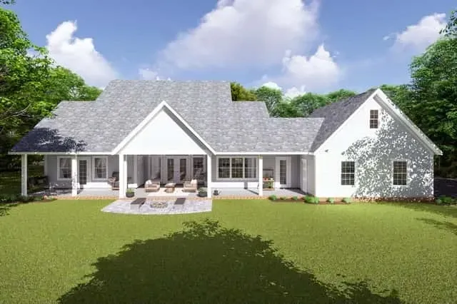 Plan 4122WM rear porch seating with screened enclosure and open flanking porches