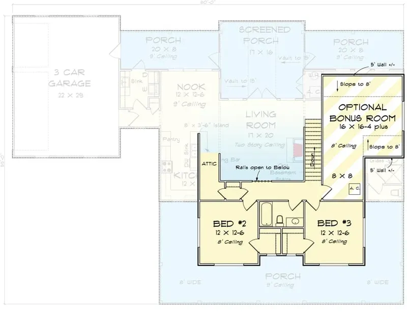 Plan 4122WM second-floor plan with two bedrooms Jack-and-Jill bath loft and bonus room over garage