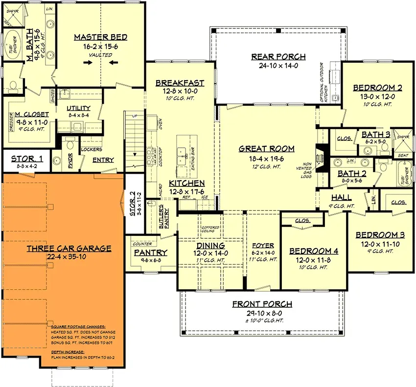 3-car side-entry garage option for 2742 sq ft modern farmhouse plan 51773HZ