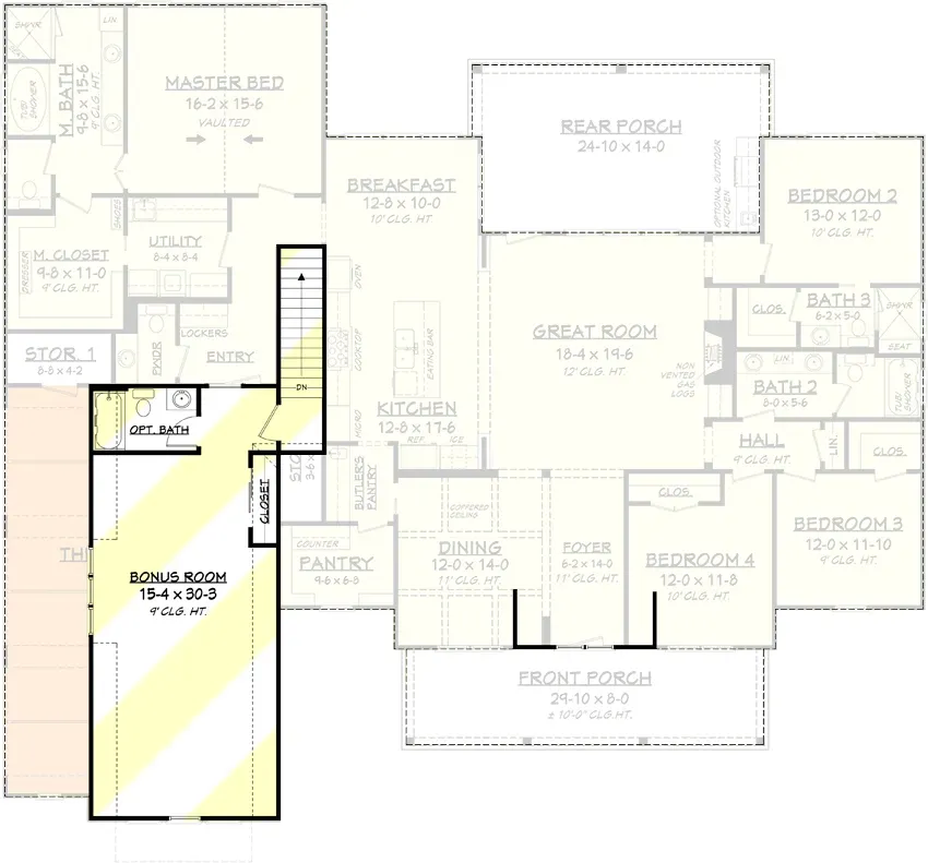 3-car side-entry bonus room option for modern farmhouse 51773HZ