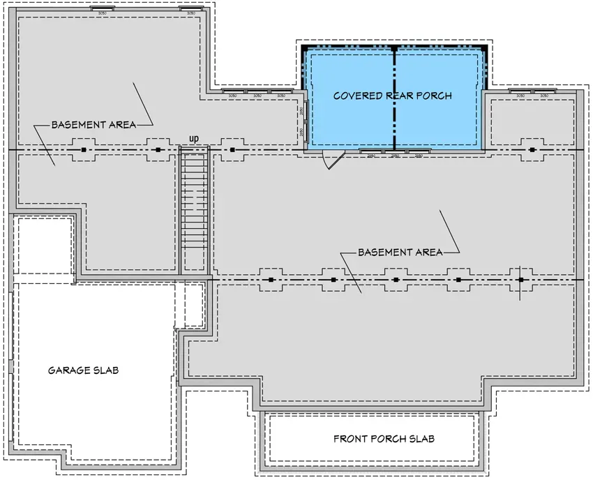 Lower-level walkout foundation option for sloped lot configuration of modern farmhouse 51773HZ