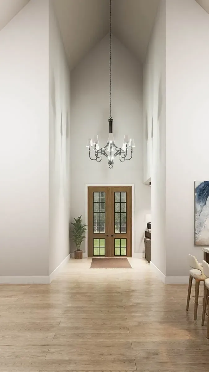 Modern farmhouse open living and dining with wide plank wood floors