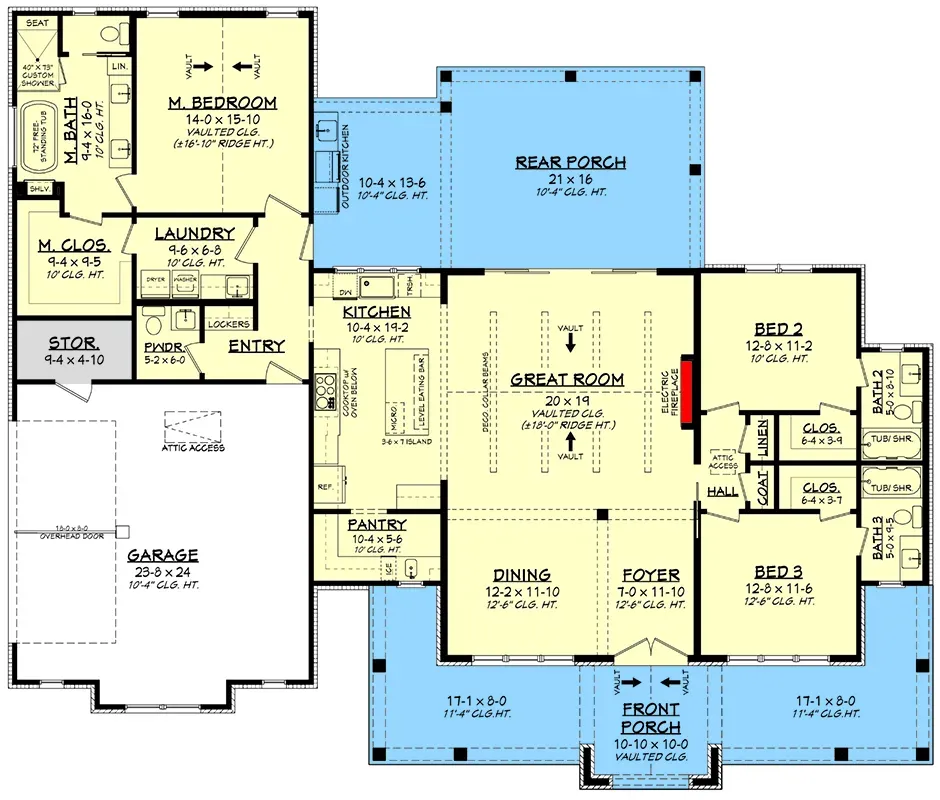 Plan 52035HZ main level floor plan 2143 sq ft split bedroom