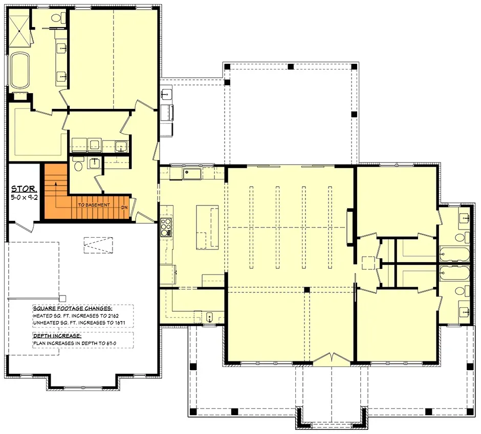 Plan 52035HZ optional basement stair floor plan variation