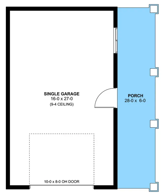 Plan 67849MG 476 sq ft modern farmhouse detached garage floor plan with covered porch