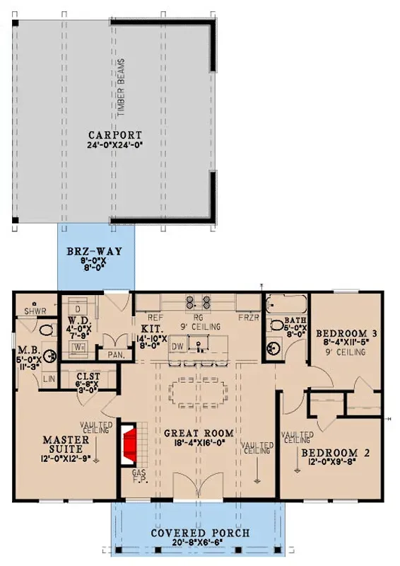 Plan 70953MK main level floor plan 1100 sq ft cottage split bedroom
