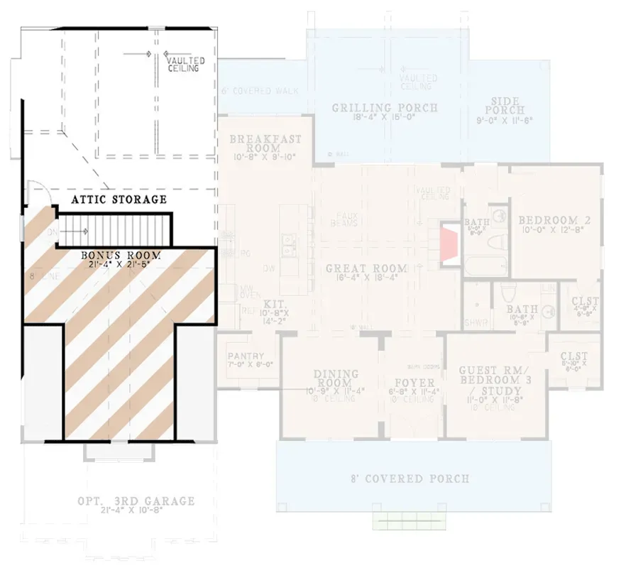 Plan 70954MK bonus room floor plan 402 sq ft