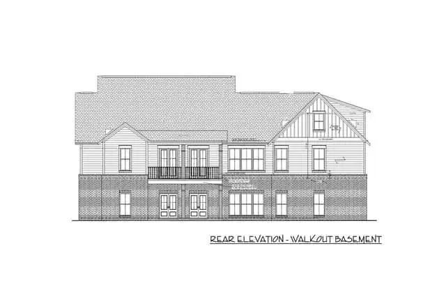 Landscaping and entry walkway single story farmhouse plan