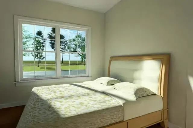 Plan 52522WM open concept integrated living dining and kitchen volume with 9-foot ceilings vertical window orientation and natural light